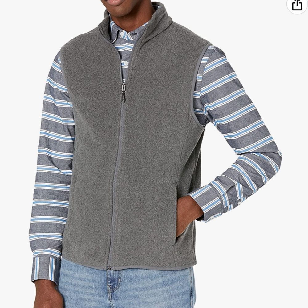 Amazon Essentials Men's Polar Fleece Vest Full Zip Charcoal XL